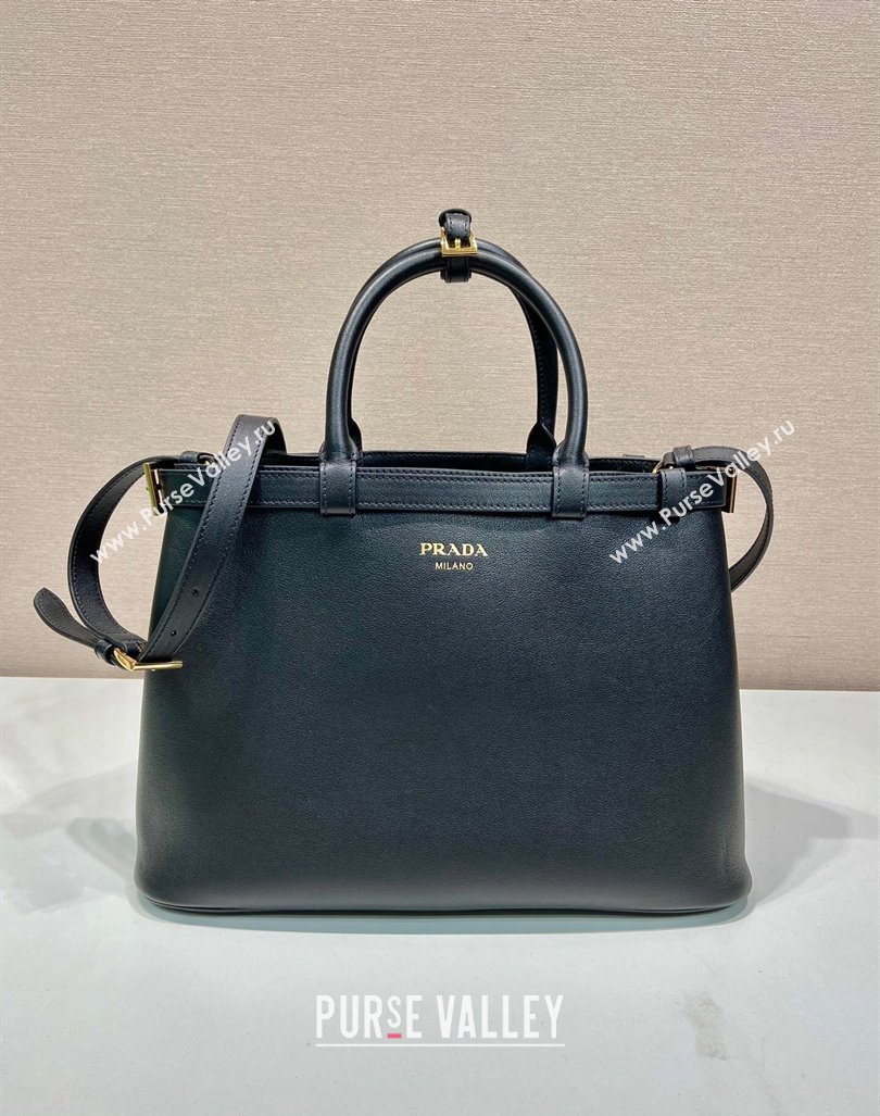 Prada Medium leather handbag with belt Black 2023 1BA417 (YZ-231229001)