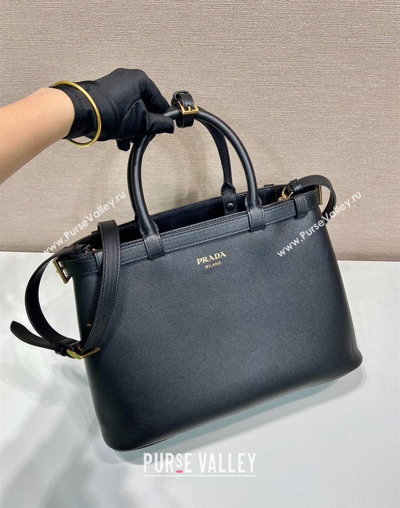 Prada Medium leather handbag with belt Black 2023 1BA417 (YZ-231229001)