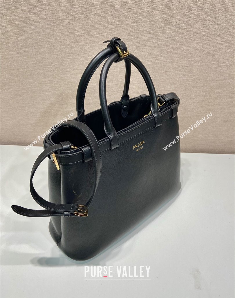 Prada Medium leather handbag with belt Black 2023 1BA417 (YZ-231229001)