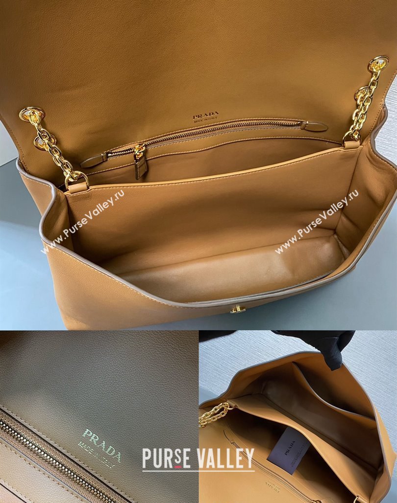 Prada Large Leather Chain Handbag 1BD368 Brown 2023 (YZ-231229003)