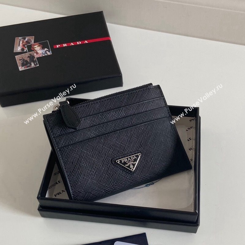 Prada Saffiano Leather Card Holder Wallet 1MC026 Black/Silver 2023 (YZ-231229007)