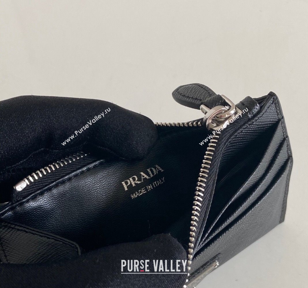 Prada Saffiano Leather Card Holder Wallet 1MC026 Black/Silver 2023 (YZ-231229007)