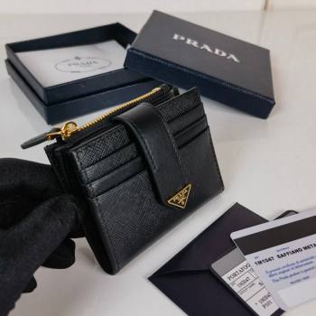 Prada Small Saffiano and smooth leather wallet 1ML047 Black 2023 (YZ-231229009)