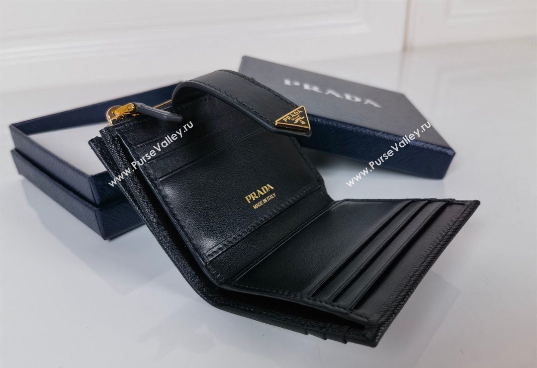 Prada Small Saffiano and smooth leather wallet 1ML047 Black 2023 (YZ-231229009)