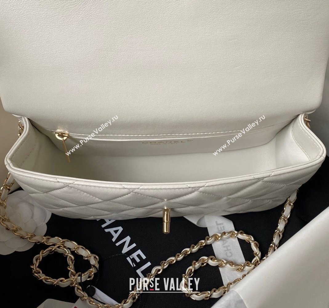 Chanel Shiny Calfskin Medium Flap Bag with Top handle AS4544 White 2023 (yezi-231226066)