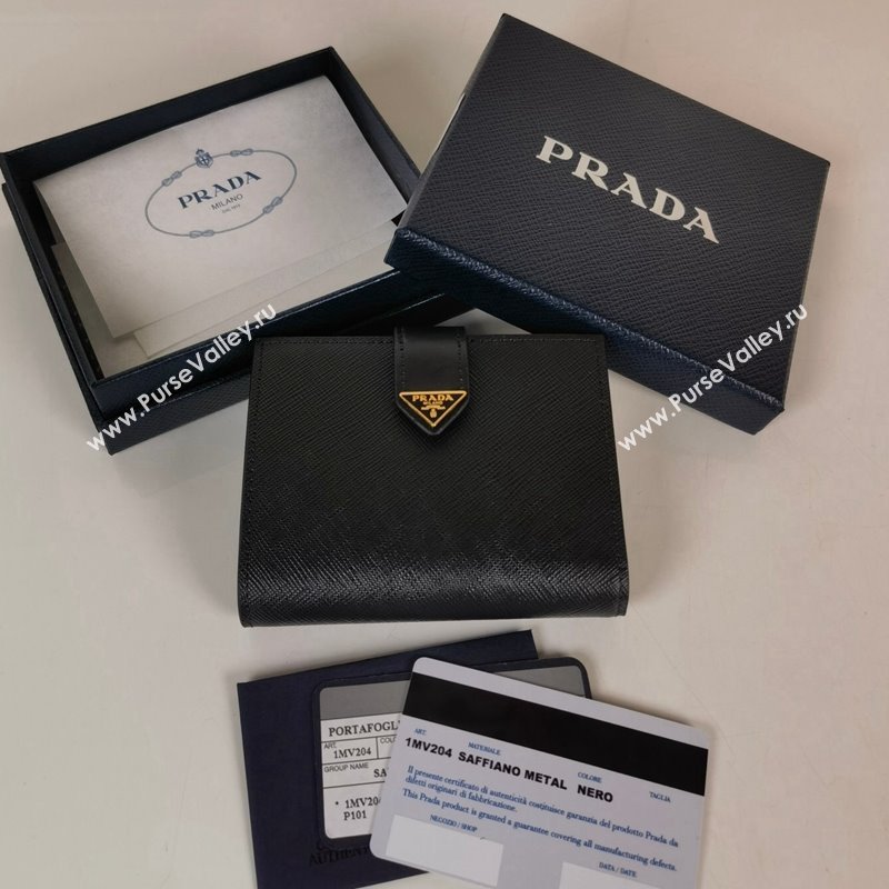 Prada Small Saffiano and smooth leather wallet 1MV204 Black 2023 (YZ-231229011)