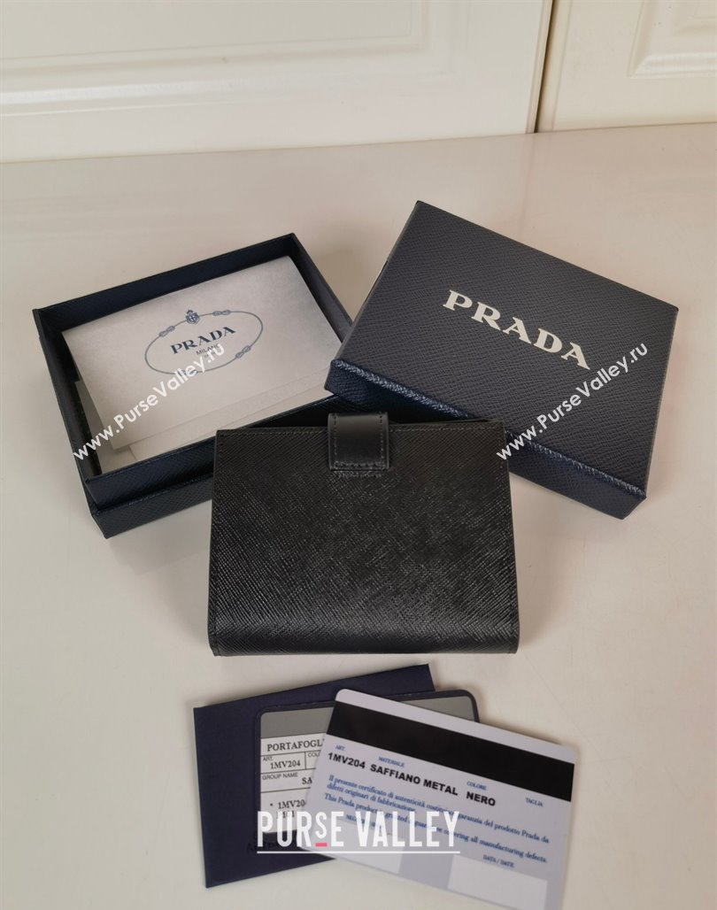 Prada Small Saffiano and smooth leather wallet 1MV204 Black 2023 (YZ-231229011)