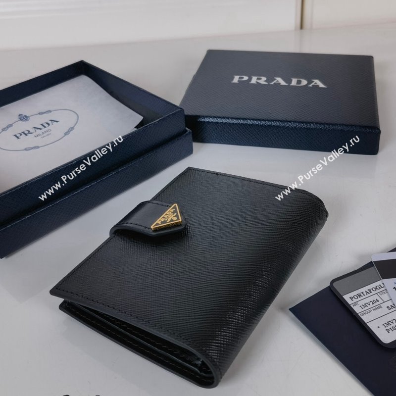 Prada Small Saffiano and smooth leather wallet 1MV204 Black 2023 (YZ-231229011)