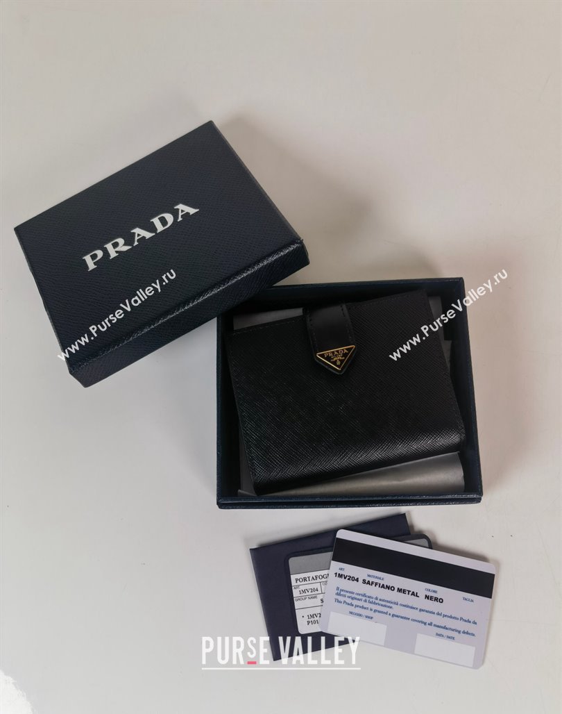 Prada Small Saffiano and smooth leather wallet 1MV204 Black 2023 (YZ-231229011)