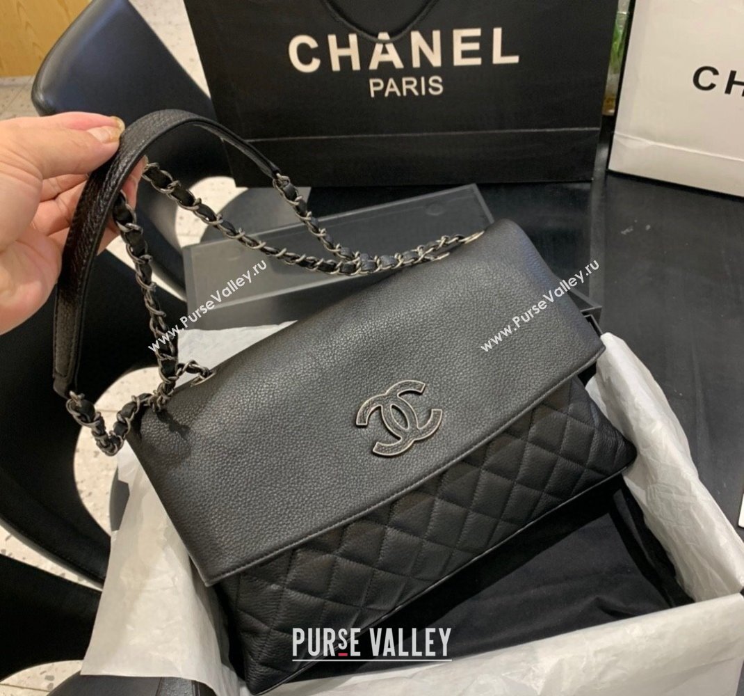 Chanel Grained Calfskin Flap Bag Black 2023 A8095# (ssz-2312260107)