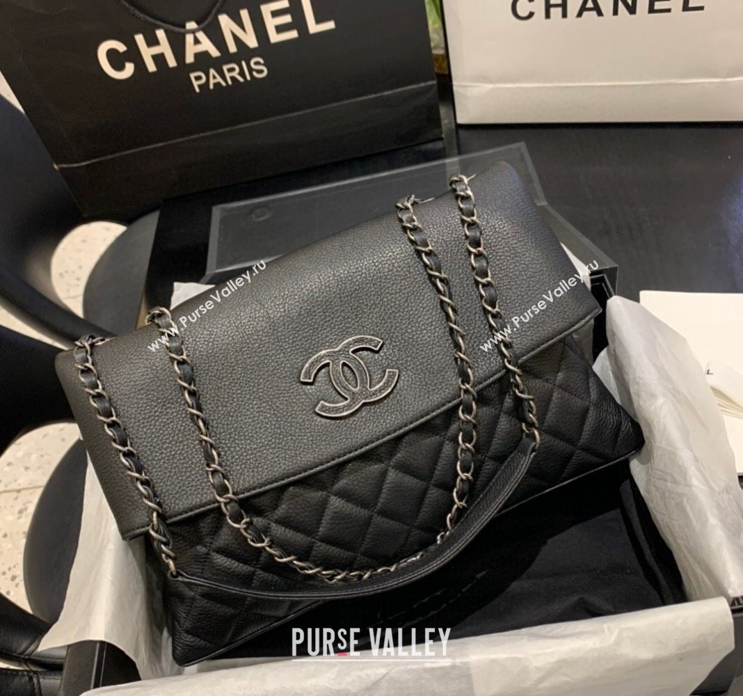 Chanel Grained Calfskin Flap Bag Black 2023 A8095# (ssz-2312260107)