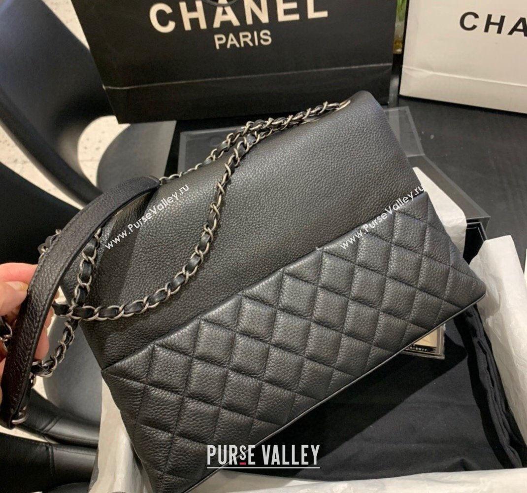 Chanel Grained Calfskin Flap Bag Black 2023 A8095# (ssz-2312260107)