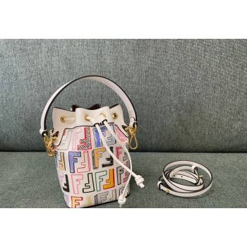 Fendi Mon Tresor Leather Mini Bucket Bag White/Multicolor 2023 83390 (JD-231229038)