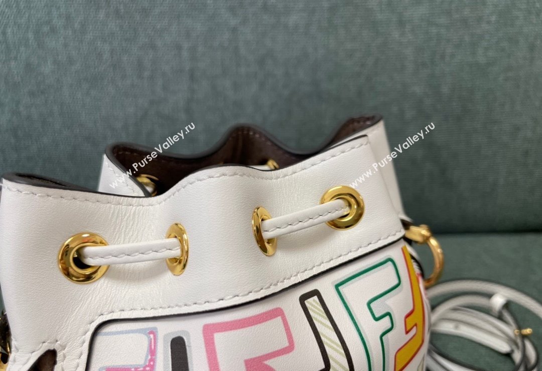 Fendi Mon Tresor Leather Mini Bucket Bag White/Multicolor 2023 83390 (JD-231229038)