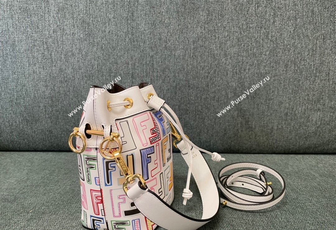 Fendi Mon Tresor Leather Mini Bucket Bag White/Multicolor 2023 83390 (JD-231229038)