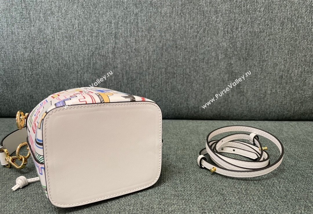 Fendi Mon Tresor Leather Mini Bucket Bag White/Multicolor 2023 83390 (JD-231229038)