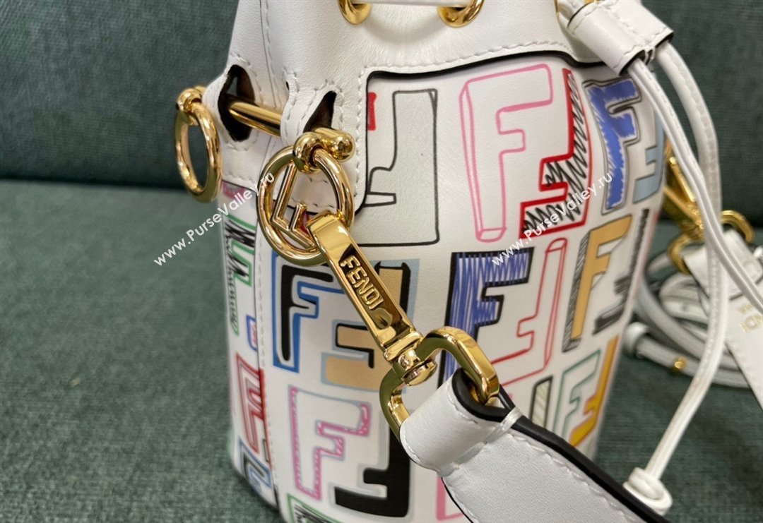 Fendi Mon Tresor Leather Mini Bucket Bag White/Multicolor 2023 83390 (JD-231229038)