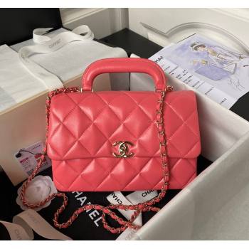 Chanel Shiny Calfskin Medium Flap Bag with Top handle AS4544 Pink 2023 (yezi-231226067)