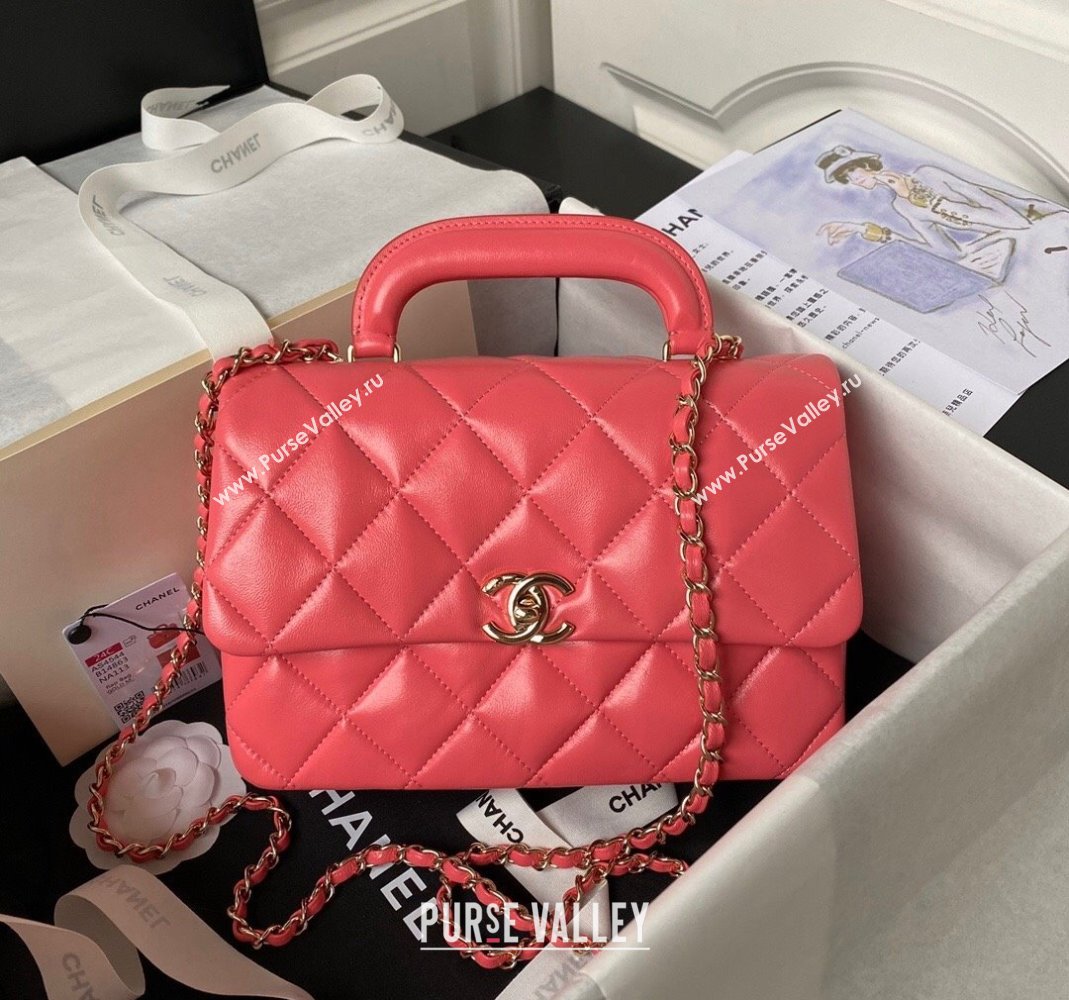 Chanel Shiny Calfskin Medium Flap Bag with Top handle AS4544 Pink 2023 (yezi-231226067)