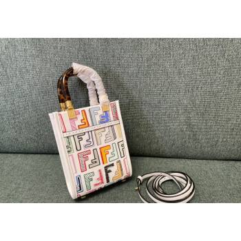 Fendi Mini Sunshine Shopper Bag in FF Leather White/Multicolor 2023 8376 (JD-231229039)