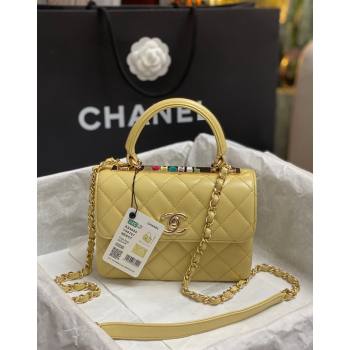 Chanel Trendy CC Quilted Lambskin Mini Flap Bag with Top handle and Metal-Tone Band AS4654 Yellow 2023 (yezi-231226095)