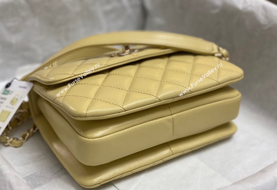 Chanel Trendy CC Quilted Lambskin Mini Flap Bag with Top handle and Metal-Tone Band AS4654 Yellow 2023 (yezi-231226095)