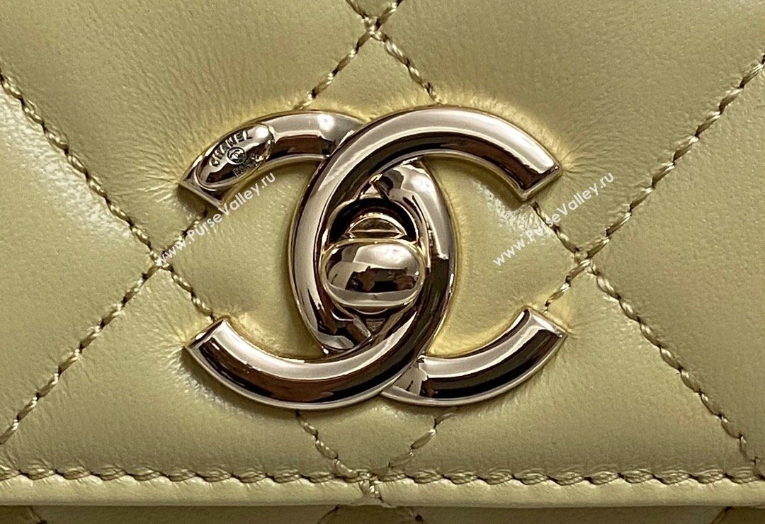 Chanel Trendy CC Quilted Lambskin Mini Flap Bag with Top handle and Metal-Tone Band AS4654 Yellow 2023 (yezi-231226095)