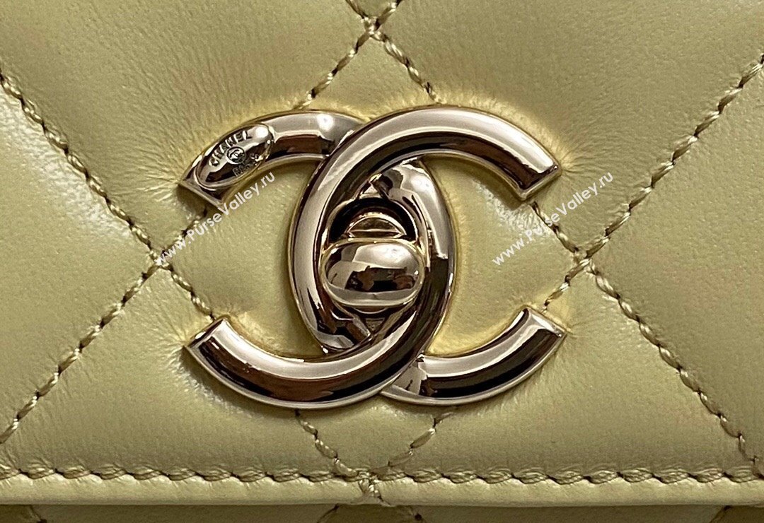 Chanel Trendy CC Quilted Lambskin Mini Flap Bag with Top handle and Metal-Tone Band AS4654 Yellow 2023 (yezi-231226095)