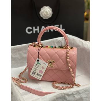 Chanel Trendy CC Quilted Lambskin Mini Flap Bag with Top handle and Metal-Tone Band AS4654 Light Pink 2023 (yezi-231226096)