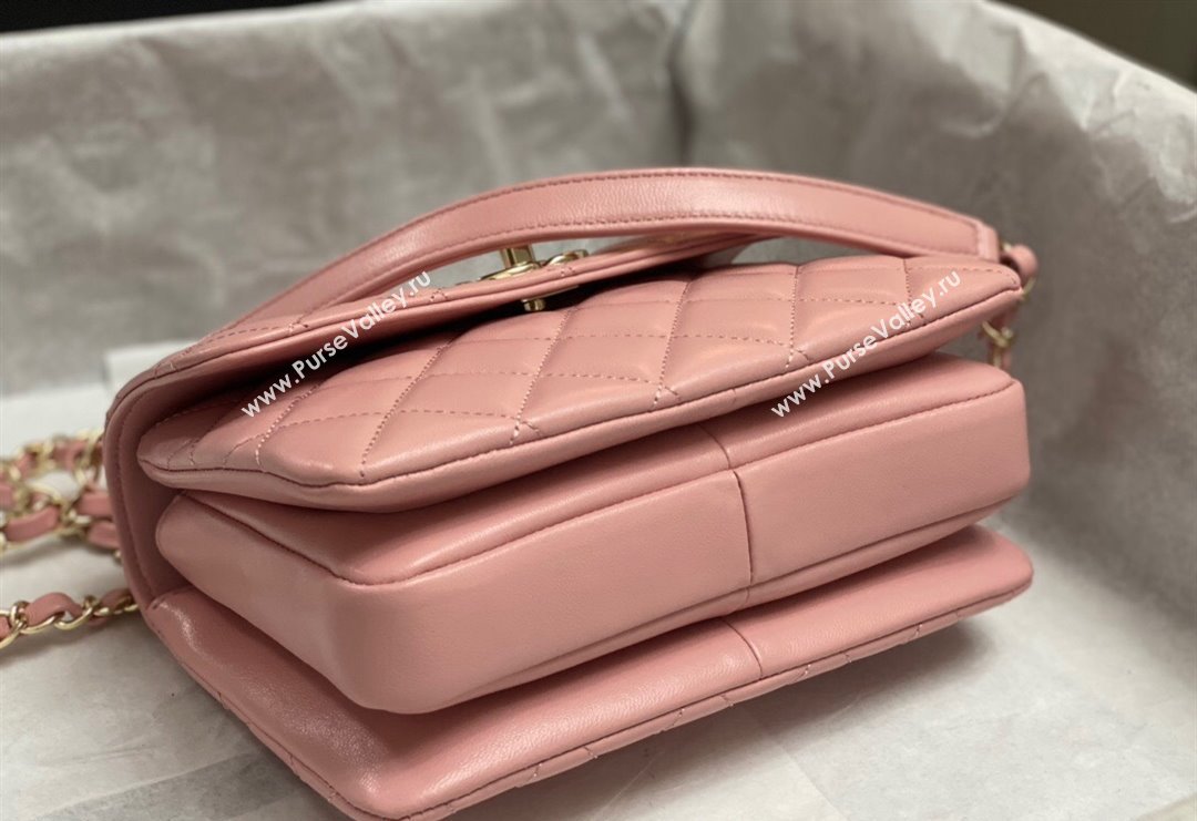 Chanel Trendy CC Quilted Lambskin Mini Flap Bag with Top handle and Metal-Tone Band AS4654 Light Pink 2023 (yezi-231226096)