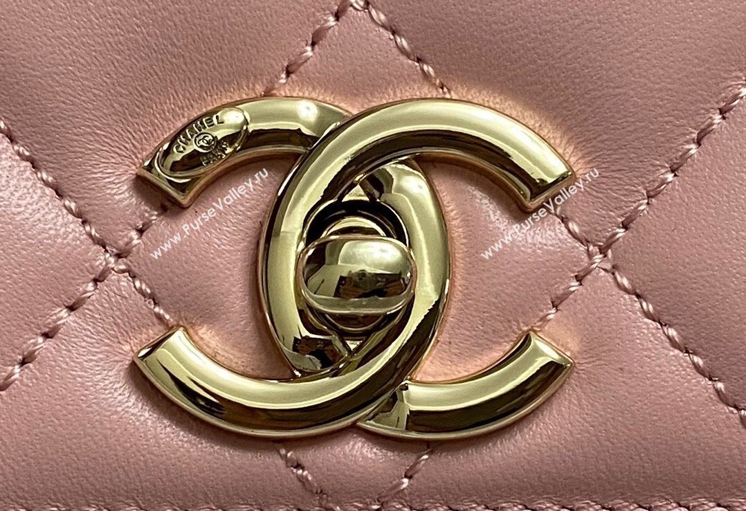 Chanel Trendy CC Quilted Lambskin Mini Flap Bag with Top handle and Metal-Tone Band AS4654 Light Pink 2023 (yezi-231226096)