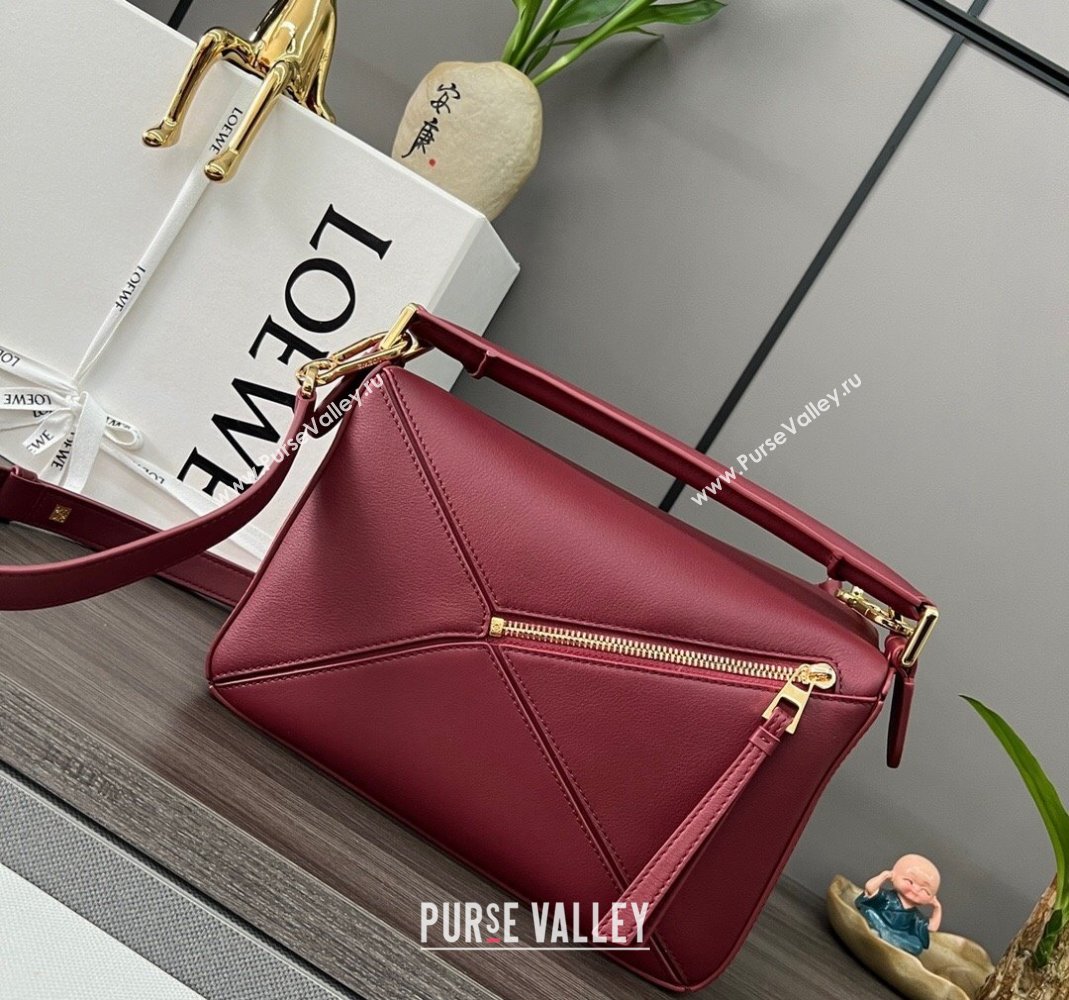 Loewe Small Puzzle Edge bag in Classic Calfskin Burgundy 2023 261801 (Ys-231229116)