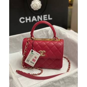 Chanel Trendy CC Quilted Lambskin Mini Flap Bag with Top handle and Metal-Tone Band AS4654 Dark Red 2023 (yezi-231226089)