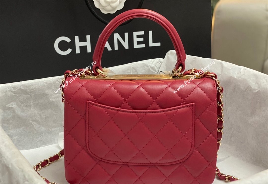 Chanel Trendy CC Quilted Lambskin Mini Flap Bag with Top handle and Metal-Tone Band AS4654 Dark Red 2023 (yezi-231226089)