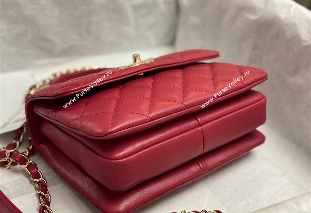 Chanel Trendy CC Quilted Lambskin Mini Flap Bag with Top handle and Metal-Tone Band AS4654 Dark Red 2023 (yezi-231226089)