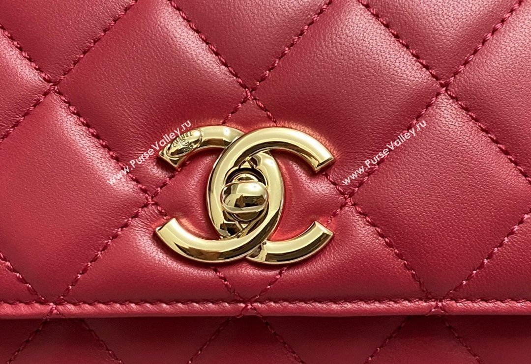 Chanel Trendy CC Quilted Lambskin Mini Flap Bag with Top handle and Metal-Tone Band AS4654 Dark Red 2023 (yezi-231226089)