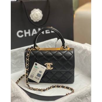 Chanel Trendy CC Quilted Lambskin Mini Flap Bag with Top handle and Metal-Tone Band AS4654 Black/Gold 2023 (yezi-231226087)