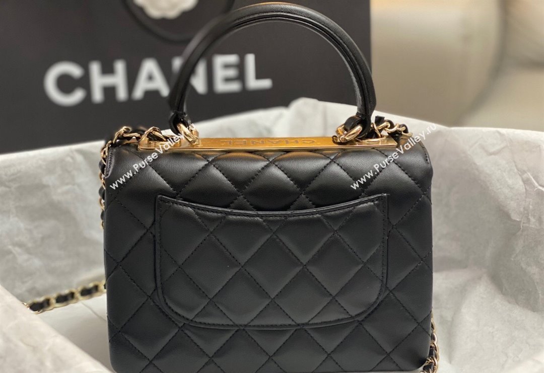 Chanel Trendy CC Quilted Lambskin Mini Flap Bag with Top handle and Metal-Tone Band AS4654 Black/Gold 2023 (yezi-231226087)