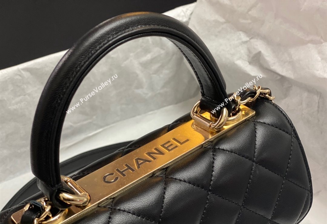 Chanel Trendy CC Quilted Lambskin Mini Flap Bag with Top handle and Metal-Tone Band AS4654 Black/Gold 2023 (yezi-231226087)