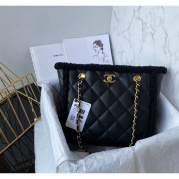 Chanel Calfskin and Wool Small Shopping Bag Black 2023 AS3855 (yezi-2312260128)