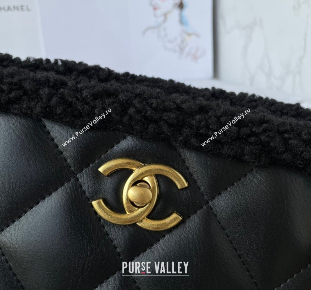 Chanel Calfskin and Wool Small Shopping Bag Black 2023 AS3855 (yezi-2312260128)