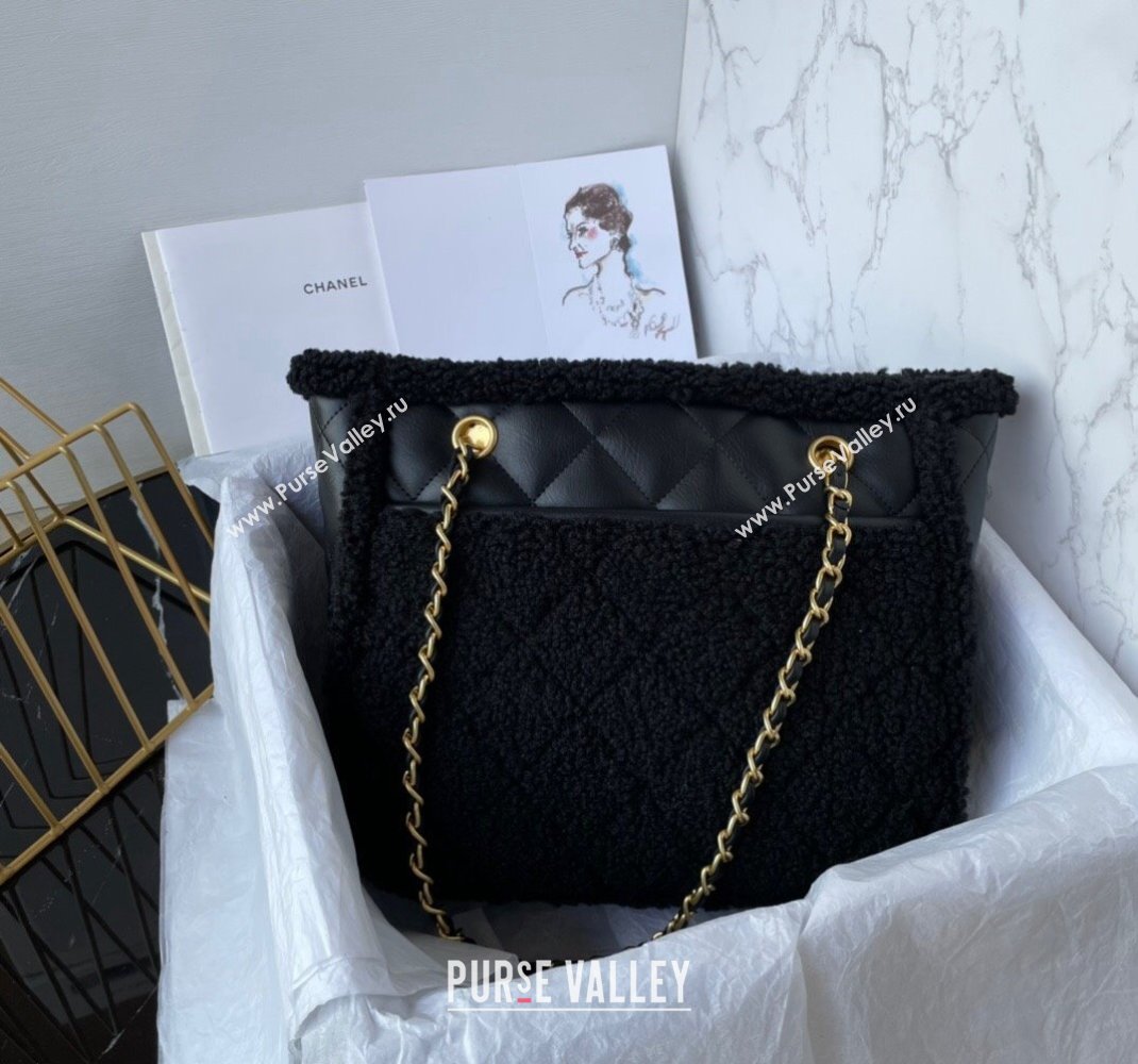 Chanel Calfskin and Wool Small Shopping Bag Black 2023 AS3855 (yezi-2312260128)