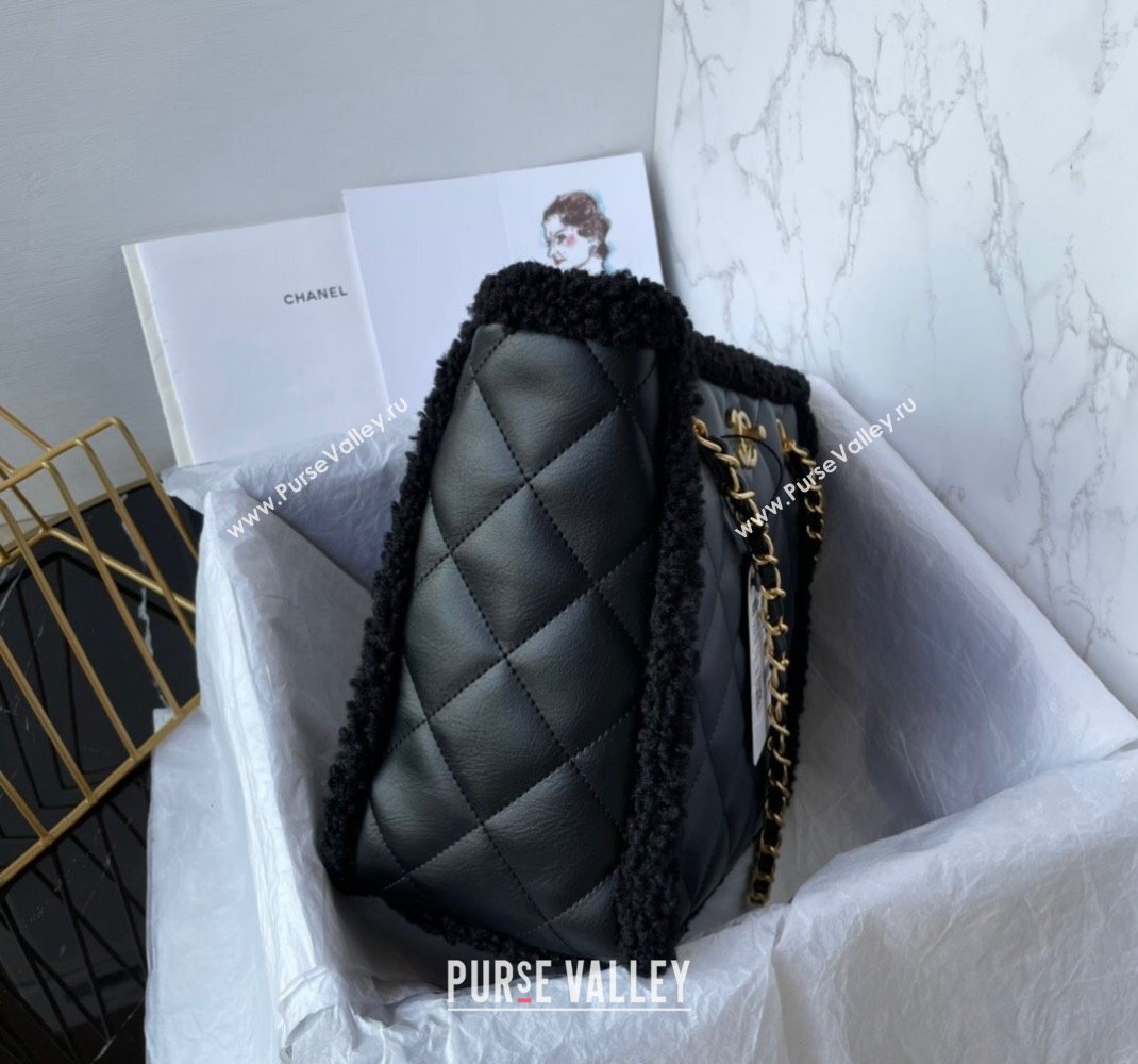 Chanel Calfskin and Wool Small Shopping Bag Black 2023 AS3855 (yezi-2312260128)