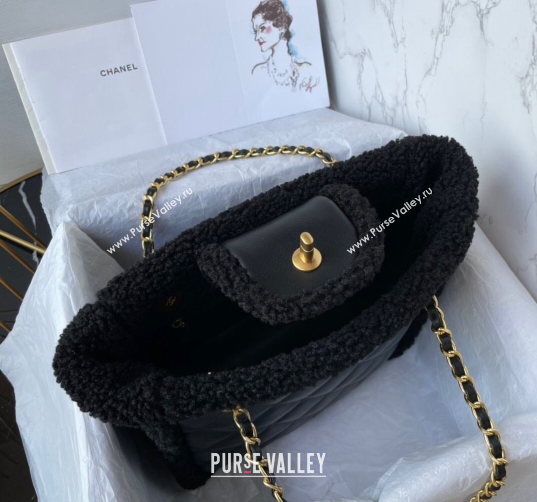 Chanel Calfskin and Wool Small Shopping Bag Black 2023 AS3855 (yezi-2312260128)