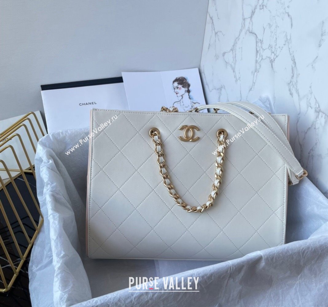 Chanel Quilted Calfskin Small Shopping Bag White 2023 AS4536 (yezi-2312260129)