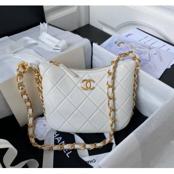 Chanel Shiny Lambskin Hobo Bag AS4443 White 2023 (yezi-2312260131)