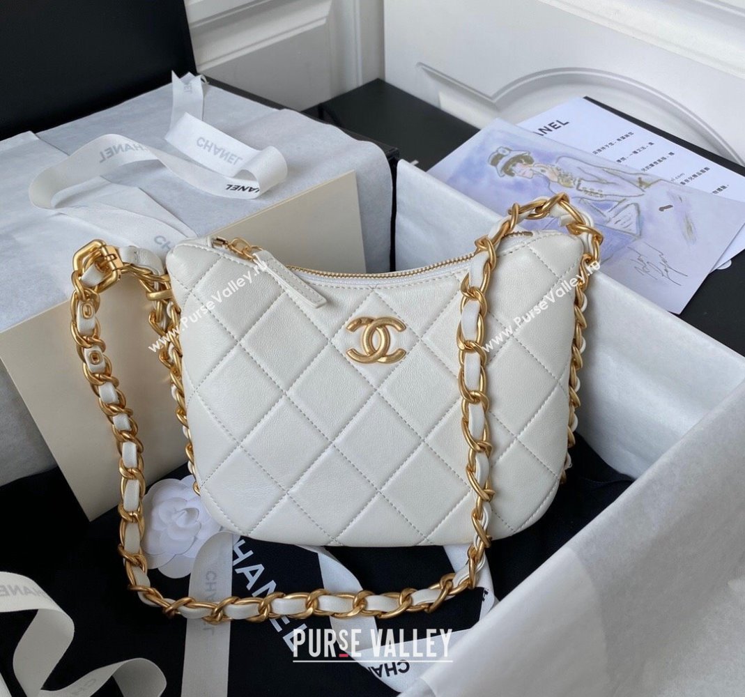 Chanel Shiny Lambskin Hobo Bag AS4443 White 2023 (yezi-2312260131)