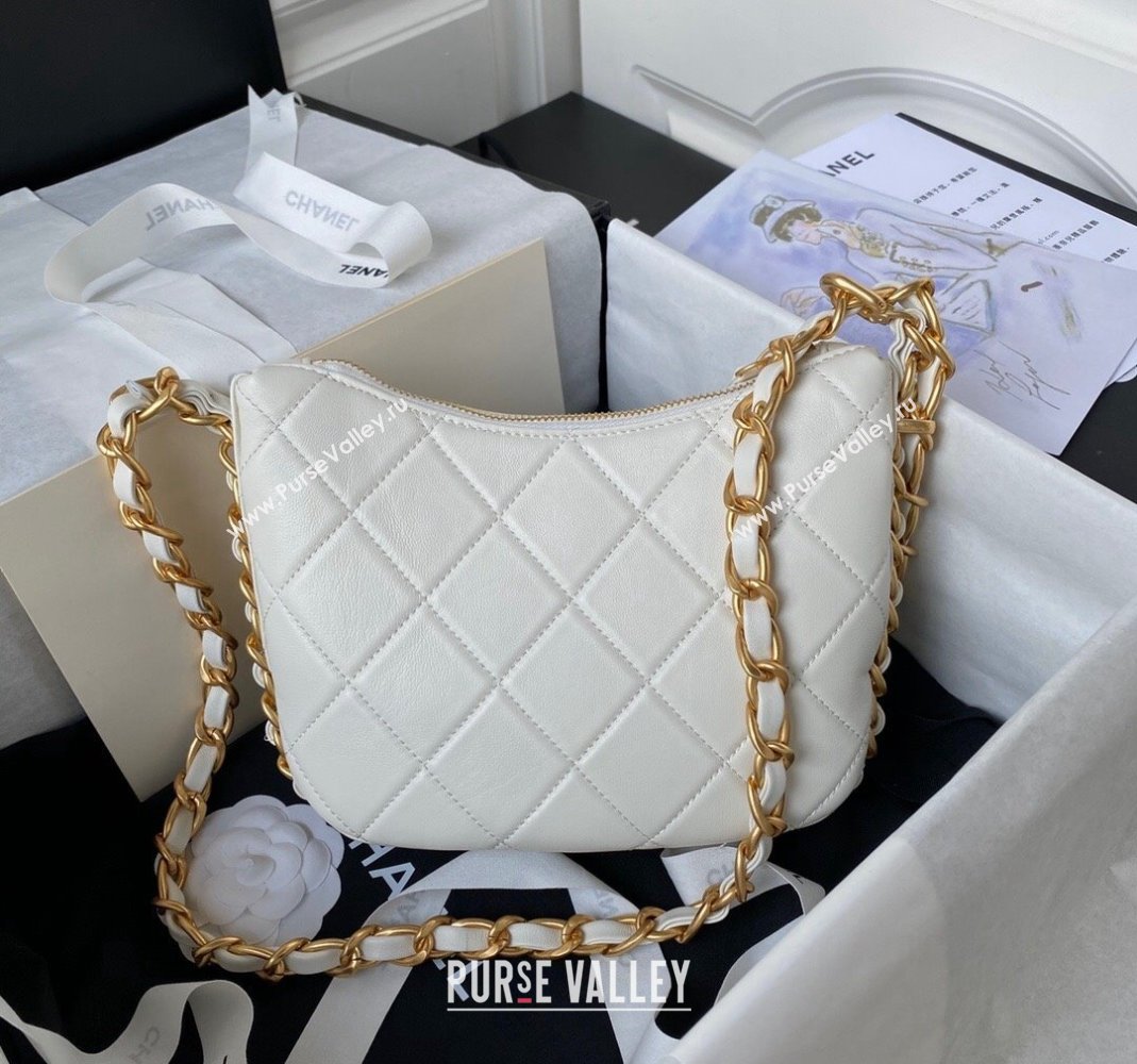 Chanel Shiny Lambskin Hobo Bag AS4443 White 2023 (yezi-2312260131)