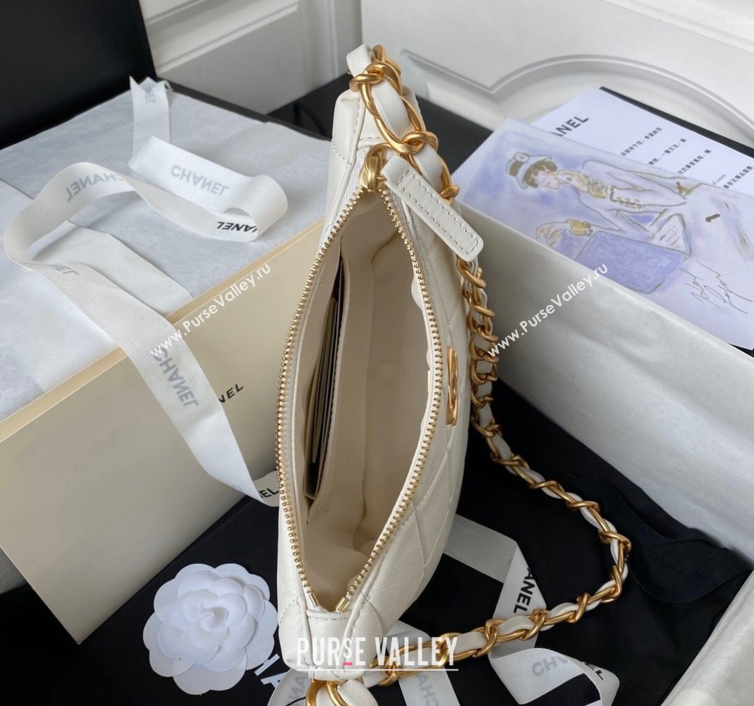 Chanel Shiny Lambskin Hobo Bag AS4443 White 2023 (yezi-2312260131)