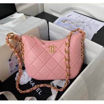 Chanel Shiny Lambskin Hobo Bag AS4443 Coral Pink 2023 (yezi-2312260132)